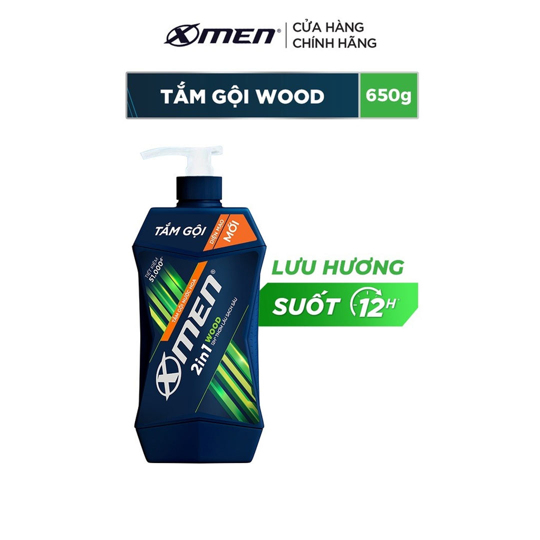 Tắm Gội Nước Hoa X-Men Wood 2in1 Thơm Lâu Sạch Sâu 650g